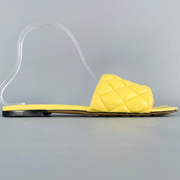 BOTTEGA VENETA Size 7 Yellow Leather Quilted Slide Sandals - Picture 2 of 10